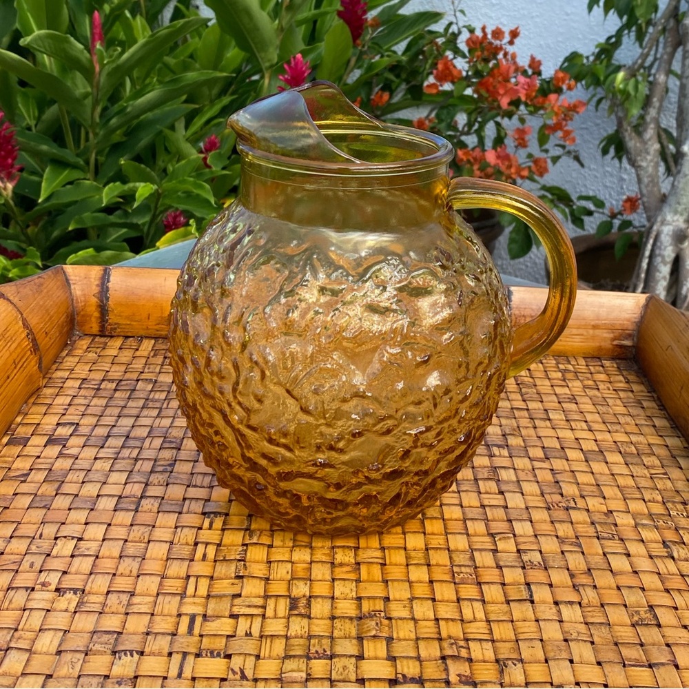 VTG Anchor Hocking Glass Crinkle Amber Pitcher. Vintage From 60s/70s 💛